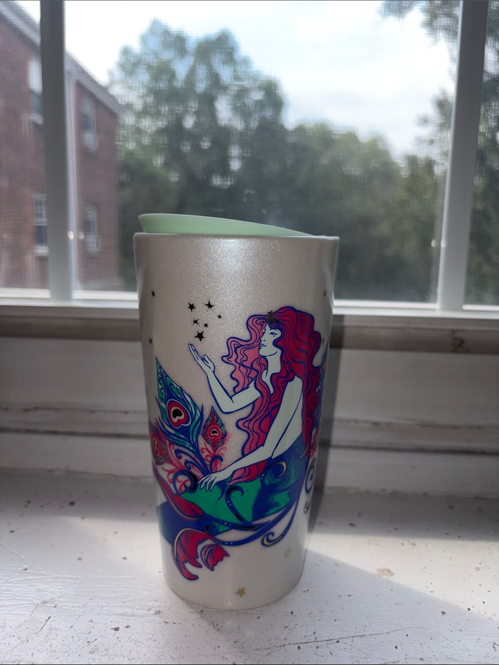 12oz Starbucks Pearlescent Mermaid Travel ceramic cup with sip lid